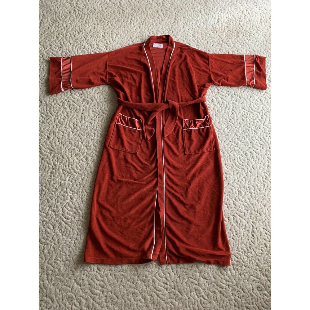 Vtg Men's Loungewear Robe One Size Full Length Burnt Orange Copper JCPenny 1980
